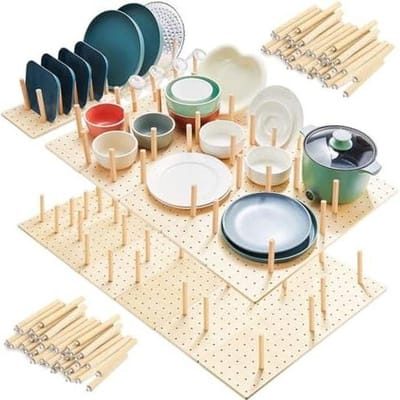 Lade-organizer met houten haringen - keukenopslagoplossing voor borden, containers en keukengerei