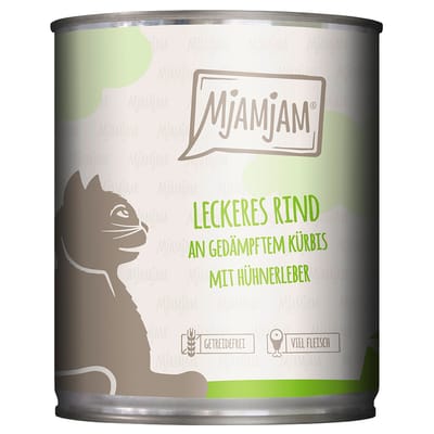 6x 800g Heerlijk rundvlees op gestoomde pompoen MjAMjAM nat kattenvoer