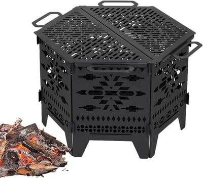Draagbare Vuurplaats - Opvouwbare Haard - Buiten Verwarmen - Efficiënte Verbranding - 77x471x77 cm - Zwart