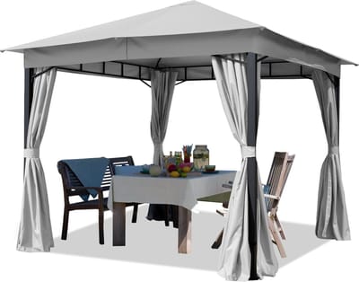 Tuinpaviljoen 3x3 m ca. 180 g/m² dakzeil waterdicht paviljoen 4 zijwanden grijs tuintent partytent ca. 6x6 cm profiel