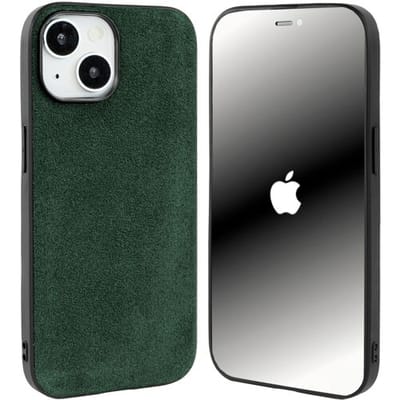 Coverzs Alcantara & TPU Magneet hoesje geschikt voor iPhone 14 hoesje - kunstleren telefoonhoesje - kwalitatieve backcover - duurzaam Alcantara kunstleren materiaal - telefoonhoesje met camerabumper (donkergroen)