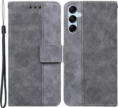 Coverup Hoesje - Geschikt voor Samsung Galaxy A15 Hoesje - Coverup Geometric Book Case - Grijs
