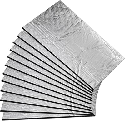 Isolatiemat Auto - Geluidsisolatie Schuim - Geluids Thermische Isolatie - Zelfklevend Vochtbestendig - 40x25x5 mm 12 Stuks - Zilver