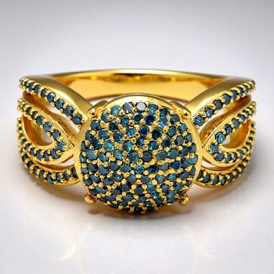 Cavill - elegante vergulde 925 sterling zilveren ring - 1,16 ct fancy blauwe diamanten (rond pavé) - luxe ring dames - sieraden cadeau