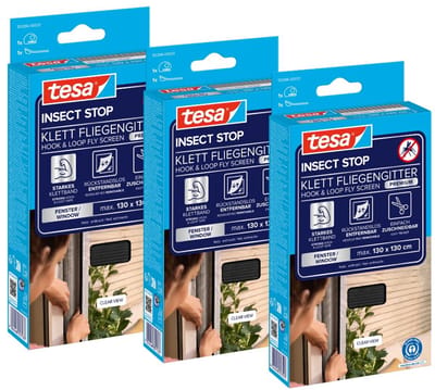 tesa INSECT STOP H&L Fly Screen Premium for Windows - hor met sterke klittenband, verwijderbaar zonder resten, op maat snijden - 3x 130 x 130 cm - antraciet (transparant)