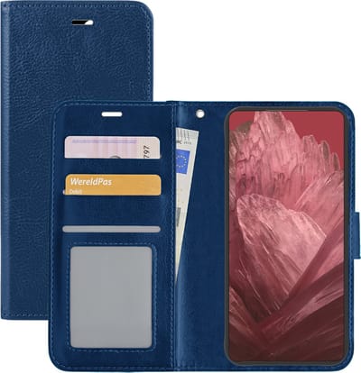 Hoesje - Met Pasjeshouder - Geschikt voor Google Pixel 8a - Luxe Bookcase Portemonee - Flip Case - Kunstleer Book Case - Flipcase - Book Cover - Walletcase - Portemonneehoes - Donkerblauw