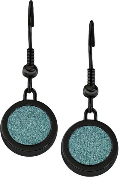 Quiges RVS Schroefsysteem Oorhangers Oorbellen Zwart met Verwisselbare Glitter Turkoois Mini Munt Set - ECOS276