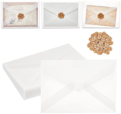 Dailygoods- Vellum Enveloppen 60 Stuks - Zelfklevende Zegel Stickers - Doorschijnende Enveloppen - Bruiloft/Verjaardag - Opbergdoos - 124 x 175 mm