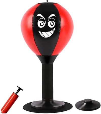 Boksbal tafelmodel - Bureau Boksbal met Zuignap - Stressbal voor op Kantoor en Thuis - Staalveer voor Snelle Stressverlichting - Volwassenen & Kinderen - Rood