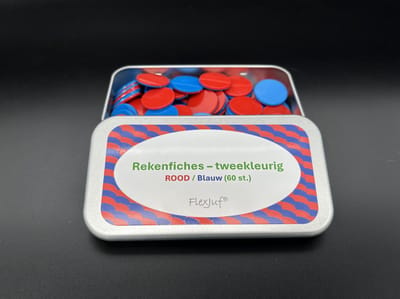 Rekenfiches tweekleurig - Rood/Blauw (60 st.) Ø25 mm