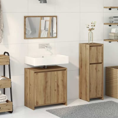vidaXL - 3-delige - Badkamermeubelset - bewerkt - hout - artisanaal - eikenkleur