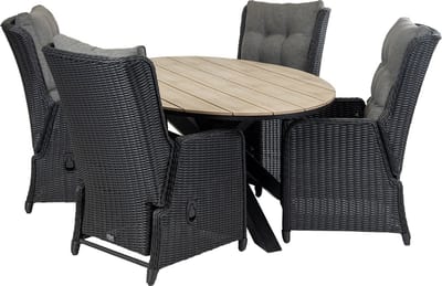 5-delige tuinset | 4 Dublin verstelbare stoelen (BL) | 180cm ovale Cyprus tuintafel (Wood)