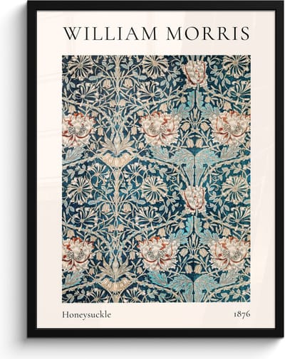 Poster in lijst - Fotolijst 60x80 cm - Posters - William Morris - Honeysuckle - Abstract - Natuur - Blauw - Posterlijst zwart - Decoratie - Wanddecoratie woonkamer - Muurdecoratie slaapkamer