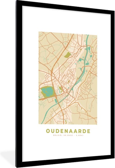 Fotolijst incl. Poster - Stadskaart - Plattegrond - Vintage - Oudenaarde - Kaart - 60x90 cm - Posterlijst