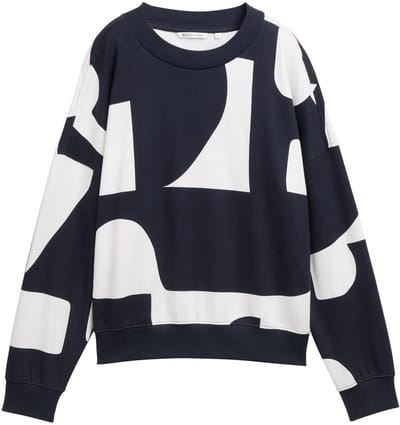 Tom Tailor Denim - Sweatshirt met patroon in losse pasvorm - Maat XL - navy white big scale print