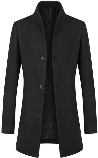 ALLTHEMEN Heren Dikke Standkraag Enkelrijig Effen Middellange Winterjas - Slanke Pasvorm Warm Jasje - XXL