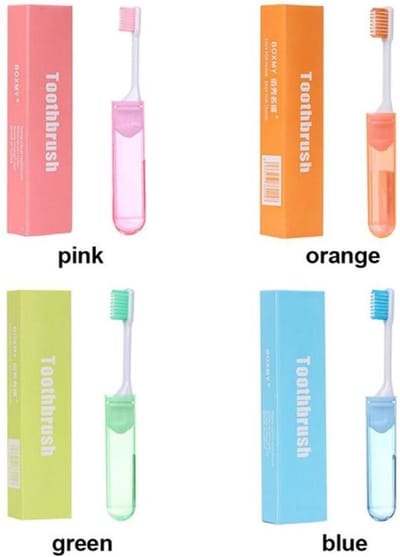 4 Stuks Opvouwbare Tandenborstels – Roze, Oranje, Groen, Blauw