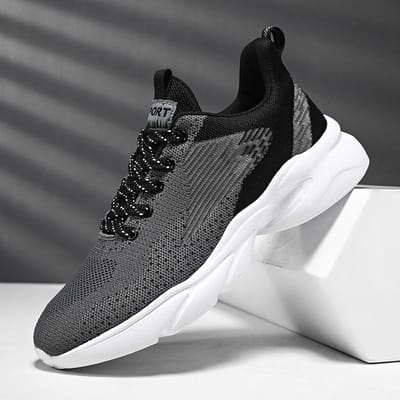 Atletische hardloopschoenen voor heren wandelen joggen mode sneakers lichtgewicht ademend geweven mesh sportschoen veters 43 black