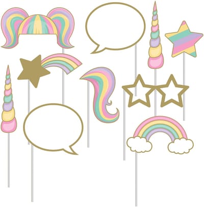 BIGIEMME SRL - Eenhoorn Photobooth Kit 10 stuks pastel en gouden accessoires