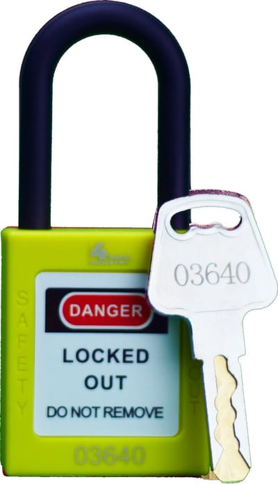 Lock out Hangslot GEEL - Nylon 38mm beugel - LOTOTO - Loto - Lockout Tagout - Loto Hangslot - Veiligheidslot - Loto slot - Lock out slot - Lock out - Tag out