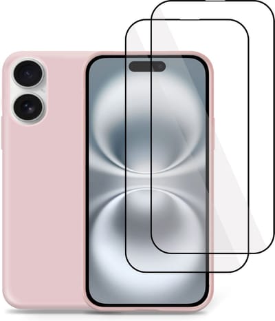 Hoesje + 2x Screenprotector geschikt voor Apple iPhone 16 – Full Screen Tempered Glass - Liquid Back Case Cover Rose