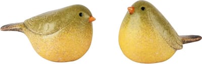 Dekoratief | Vogeltje zittend, geel/groen, keramiek, 11x6x7cm, set van 2 stuks | A250171
