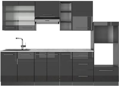 Vicco Fame-Line Complete keukeneenheid – 280 cm, WB Marmer Antraciet Hoogglans