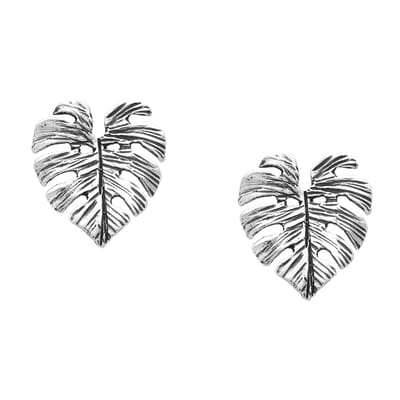 EAR IT UP - Oorbellen - Gatenplant - Monstera - Push back oorknopjes - Blad - Leaf - Geoxideerd 925 sterling zilver - 14 x 12,5 mm - 1 paar