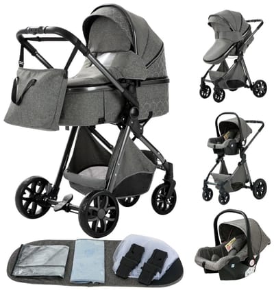 Kinderwagen - Donker Grijs - Buggy - Kinderwagen 3 In 1 - Kinderwagens & Buggy's - Kinderwagens - Baby - Buggy's - Plooibuggy - Buggy Inklapbaar - Kinderwagens - Kind - Kinderen - Baby - Baby's