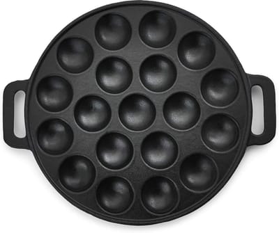 QIN® Poffertjesmaker - Poffertjespan - Antiaanbaklaag - Gietijzer - 19 Mallen- Zwart - 24cm x 24cm x 2cm