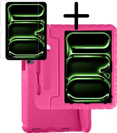 Hoesje Geschikt voor Apple iPad Pro (2024/2025) - 13 inch - Met Screenprotector - Kinderhoes Shockproof Bumper - Kidsproof Case - Tablet Hoes - Kinder Hoes Cover - Roze