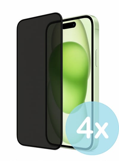 Privacy Screenprotector Geschikt voor iPhone 15 Plus – Anti-Gluren – Krasbestendig Gehard Glas 9H – Volledige Dekking – 4-Pack – FuturiQ