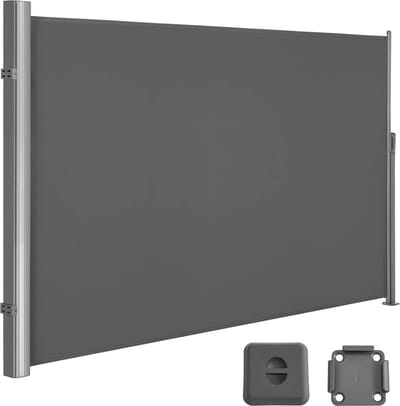 SONGMICS Aluminium Zijluifel, Uitschuifbaar, 160 x 400 cm, Privacy Screen, Zonwering, Ondoorzichtig, Zijluifel, voor Balkon, Terras, Tuin, Antraciet, GSA164G01