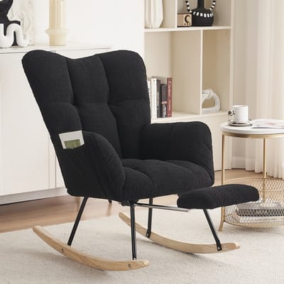 STILVORA Fauteuil - 98x70x98,5 cm - Moderne Schommelstoel Voor Woonkamer - Teddystof - Zwart