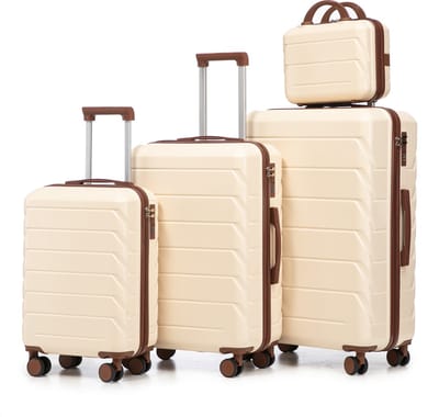 Kofferset - XS/S/M/L 12-95L - 4-delige Hardcase Spinner met Cijferslot - ABS - Beige