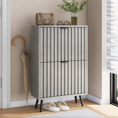 REDOM - Opbergkast - Met klapdeuren en klapschubladen - Groefdesign & matte metalen accenten - Gray