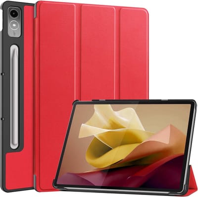 Hoes - Geschikt voor Lenovo Tab P12 - Dun & Stevig - Trifold Bookcase - Hard Cover Case - Met Uitsparing Geschikt voor Lenovo Pen - Hardcover Book - Tablet Hoesje - Rood