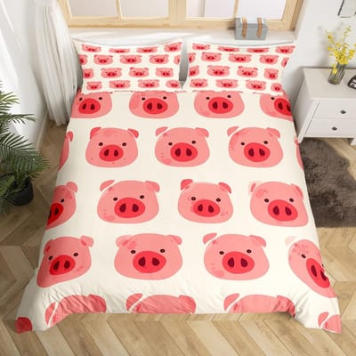 Roze Varken Beddengoed Set King Queen Slapend Varken Dekbedovertrek Voor Kinderen Jongens Meisjes Kawaii Dieren Dekbedovertrek Met 2 Kussenslopen EU single(135x200cm)
