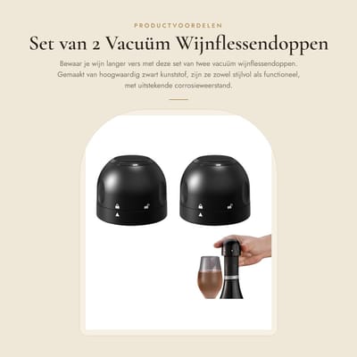Dailygoods- Wijnflessendop Vacuüm - Flessenstop - Luchtdichte Sluiting - Roterend Ontwerp - 2 Stuks - Zwart ABS-Kunststof - Wijnstopper