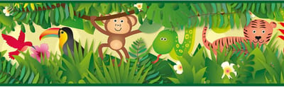Dieren patroon behang Profhome 403725-GU zelfklevende behangrand licht gestructureerd in jungle stijl mat groen bruin geel 0,75 m2