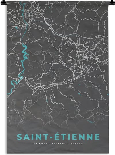 Wandkleed - Wanddoek - Saint-Étienne - Frankrijk - Stadskaart - Kaart - Plattegrond - 120x180 cm - Wandtapijt