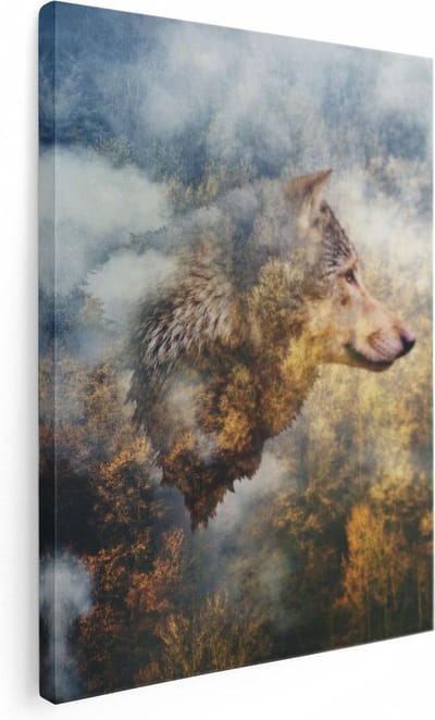 Artaza Canvas Schilderij Wolf Bos - 30x40 cm - Klein - Wanddecoratie Dierenkop - Muurdecoratie Woonkamer - Kamer Accessoires
