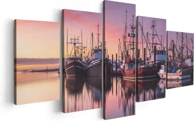 Artaza Canvas Schilderij Vijfluik Schepen in de Haven - Boten - 100x50 - Foto Op Canvas - Canvas Print