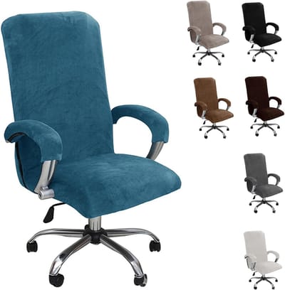 Elastische Velours Stoelhoes voor Bureaustoelen met Armleuningen - Verwijderbaar en Wasbaar - Geschikt voor Gaming en Kantoor (Pauwblauw, XL)