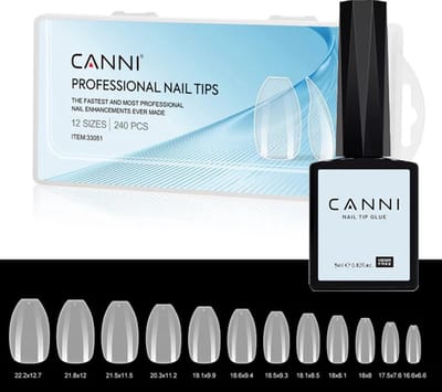 Canni Nagel Tips Mat Kort Coffin met Nagellijm voor Tips - 240 stuks - Nageltips - Nageltips voor Gelnagels - Nagel Tips Acryl - Nepnagels met Lijm - Nagel Tips met Lijm