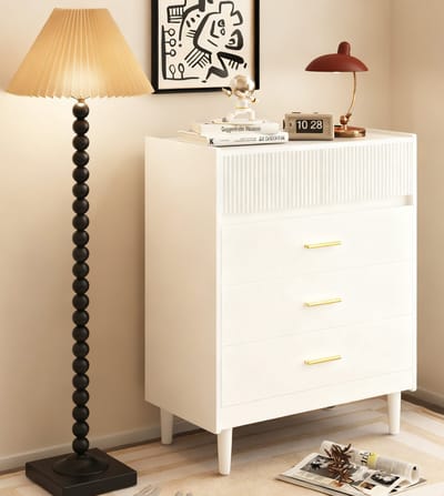 HOMAVO Ladekast DG2 – 5 Lades – 90 cm Hoog – Golflade Design – Wit / Zwart – Modern Dressoir