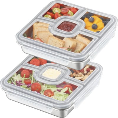 Roestvrijstalen lunchbox 4 compartimenten 800ml - herbruikbare bentobox voor volwassenen en kinderen