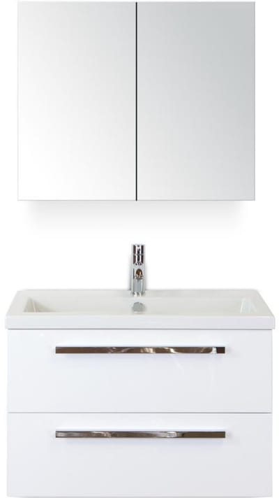 Seville Badmeubelset 80 cm - Wit Hoogglans - Keramische Wastafel Wit Djazz met Spiegelkast