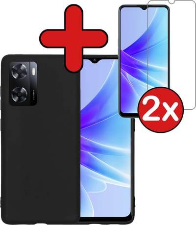 Hoesje - Met 2x Screenprotector - Geschikt voor OPPO A57 - Sterk & Shockproof - Telefoon Hoes - Back Cover - Siliconen Case - Telefoonhoes - Zwart