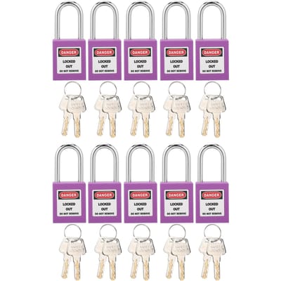 10 Jeux 38mm Cadenas de Consignation Tagout Verrouillage Conception d'Isolation en Nylon Durable Résistant à la Corrosion avec 20 violet